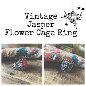 Ring Vintage Jasper Flower Cage